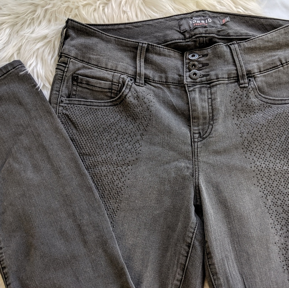 Black rhinestone embellished stretch jeggings